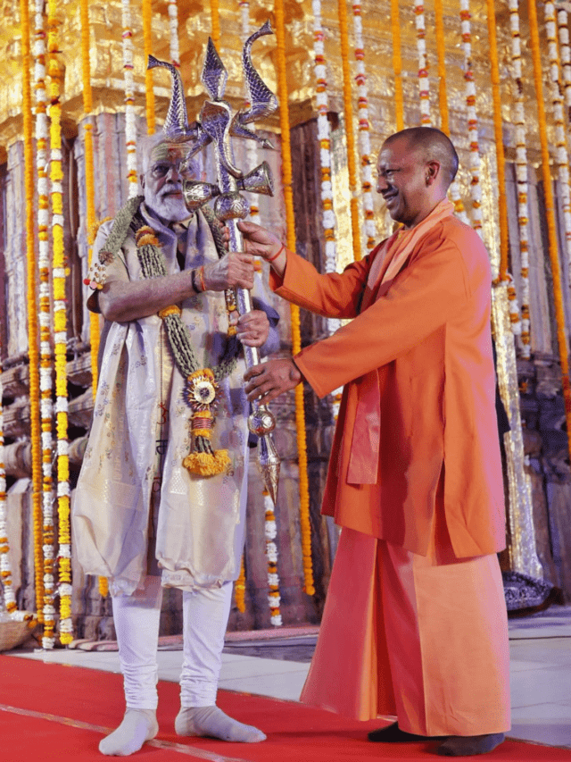 PM Modi picks ‘trishul’ after offering prayers at Kashi Vishwanath Temple
