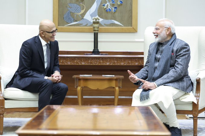 PM Modi and Microsoft CEO Satya Nadella Discuss AI, Tech, and Innovation in Key Meeting