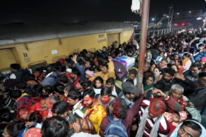 18 people died in a stampede at New Delhi railway station due to confusion in train names.