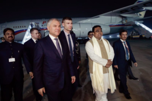 Russia's State Duma Chairman Vyacheslav Volodin arrives in India ahead of Putin's likely visit