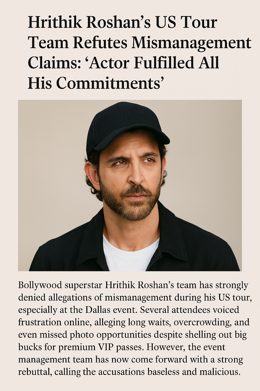 Hrithik Roshan’s US Tour Team Responds to Mismanagement Allegations Amid Dallas Controversy