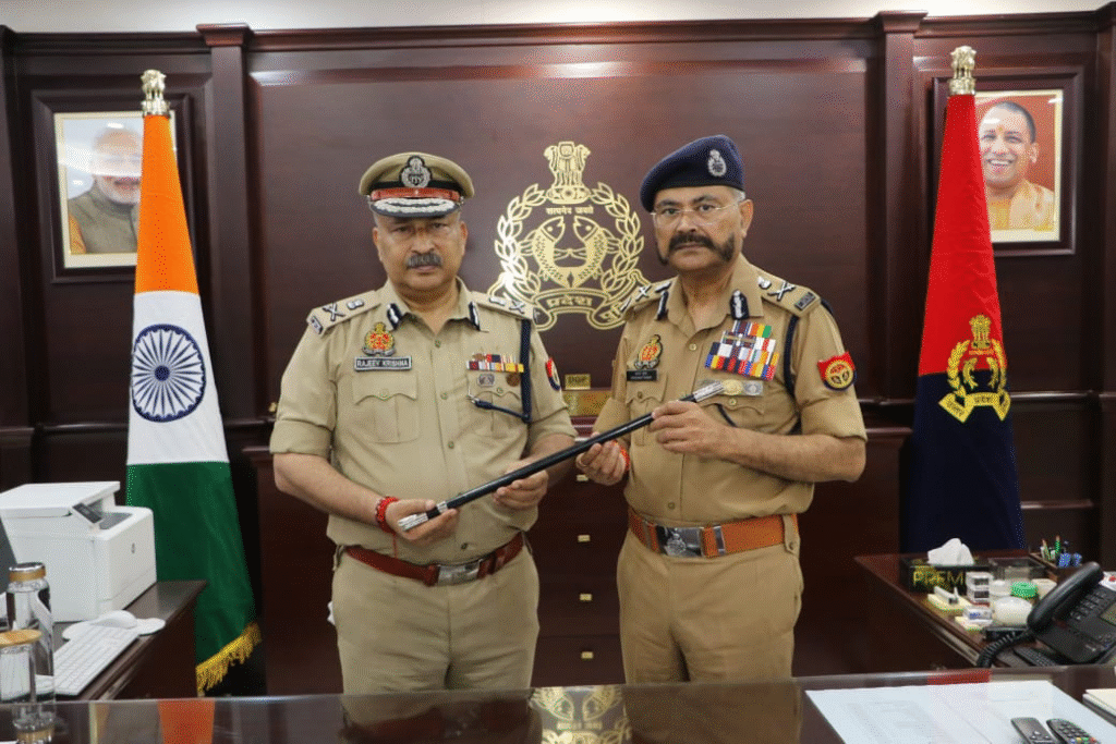 DGP Prashant Kumar officially handed over the reins to newly appointed acting DGP Rajeev Krishna