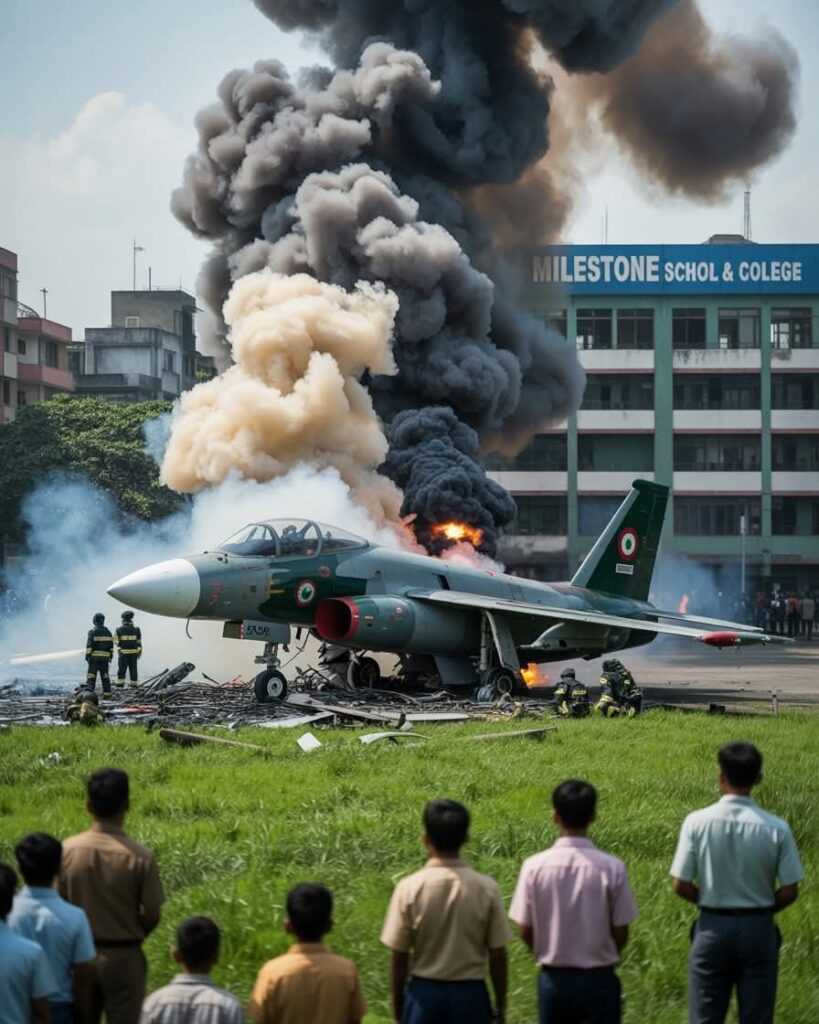 Bangladesh Air Force training aircraft crashes into the Milestone College campus