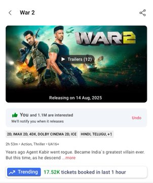 War 2 Advance Booking Day 1