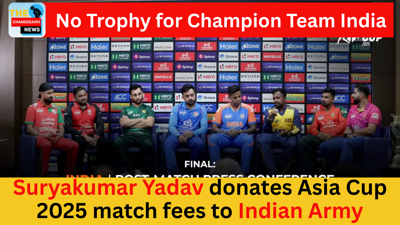 News graphic from thechandigarhnews.com regarding the Asia Cup trophy standoff.