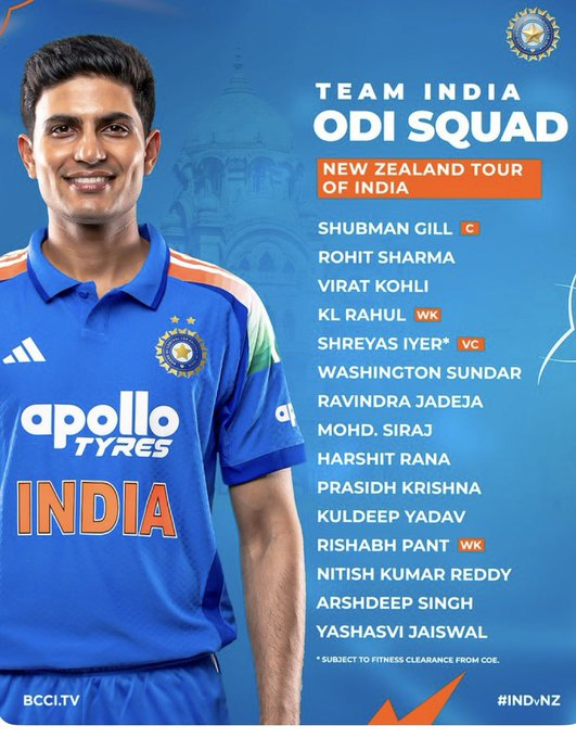 Shreyas Iyer Returns as Vice-Captain as Shubman Gill Leads India for New Zealand ODI Series
