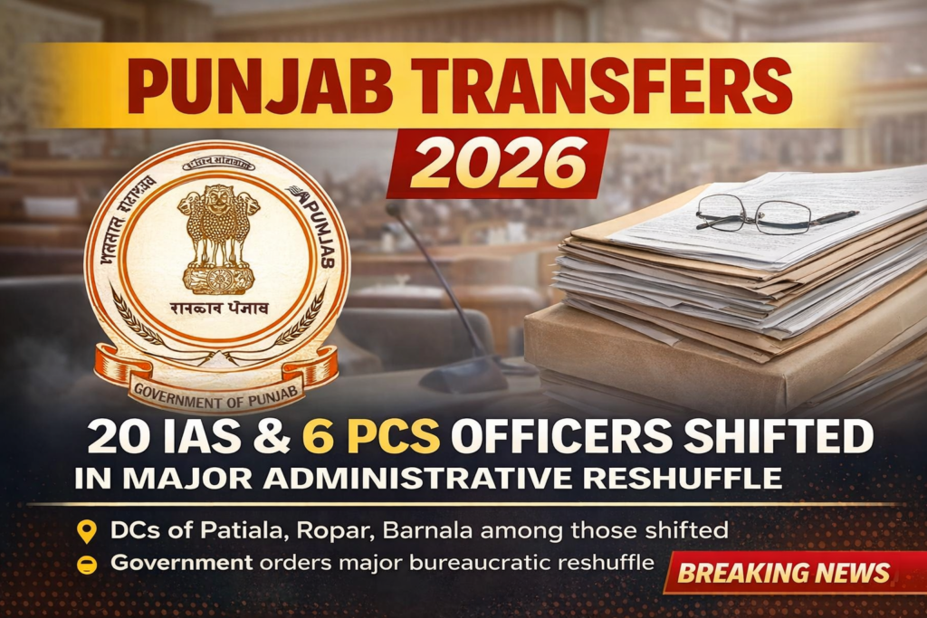Punjab Transfers: 20 IAS and 6 PCS Officers Shifted in Major Administrative Reshuffle