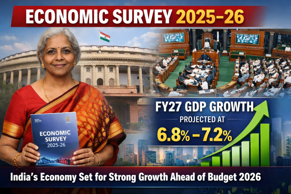 Economic Survey 2025–26 Tabled in Parliament, FY27 GDP Growth Seen at 6.8%–7.2%