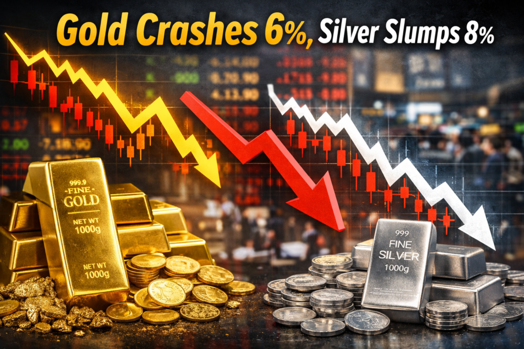Gold Prices Crash 6%, Silver Slides 8% as Sharp Selloff Hits Precious Metals: Here’s What Triggered the Fall