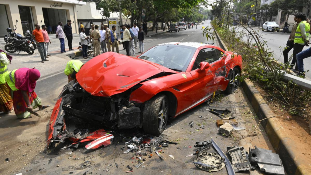 Hyderabad Ferrari Crash: CCTV Captures ₹4 Crore Supercar Jumping Divider in Jubilee Hills