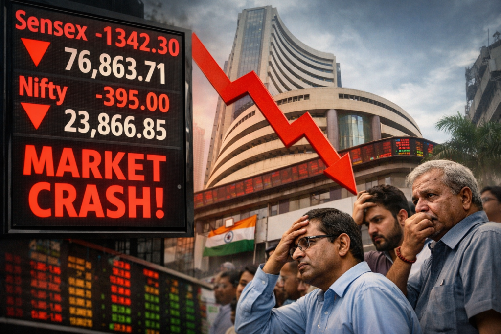 Sensex Crashes Over 1,300 Points: Investors Lose ₹5 Lakh Crore in a Day – Here’s What Triggered the Market Fall